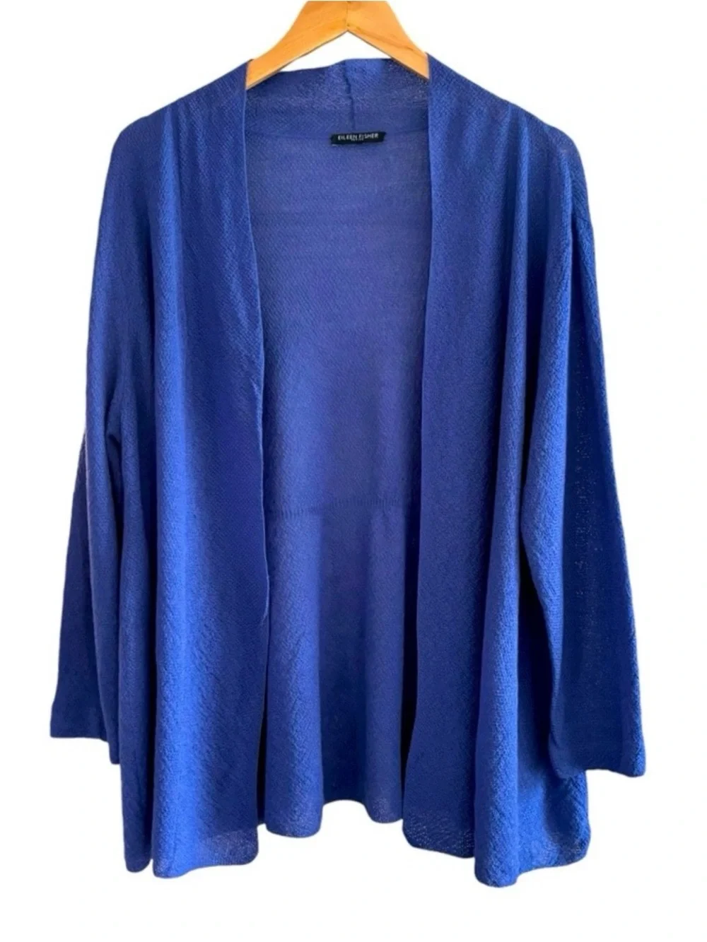 Eileen Fisher Wool Royal Blue Open-Front Draped Cardigan SP